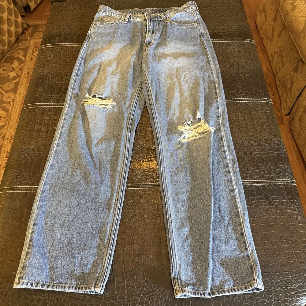 H&M &Denim Jeans Womens 4 Blue 90s Baggy Distressed Ripped